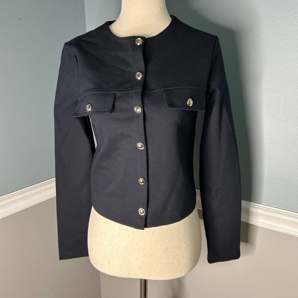 HM navy blue‎ Jacket Gold Buttons military minimalist blazer XS